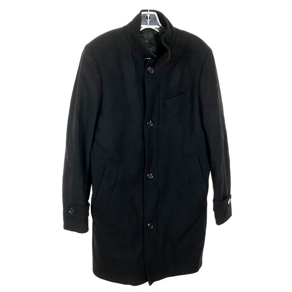 NWT Mens Size Medium ZARA Black Wool Blend Full Zip Pea Coat - Picture 2 of 5